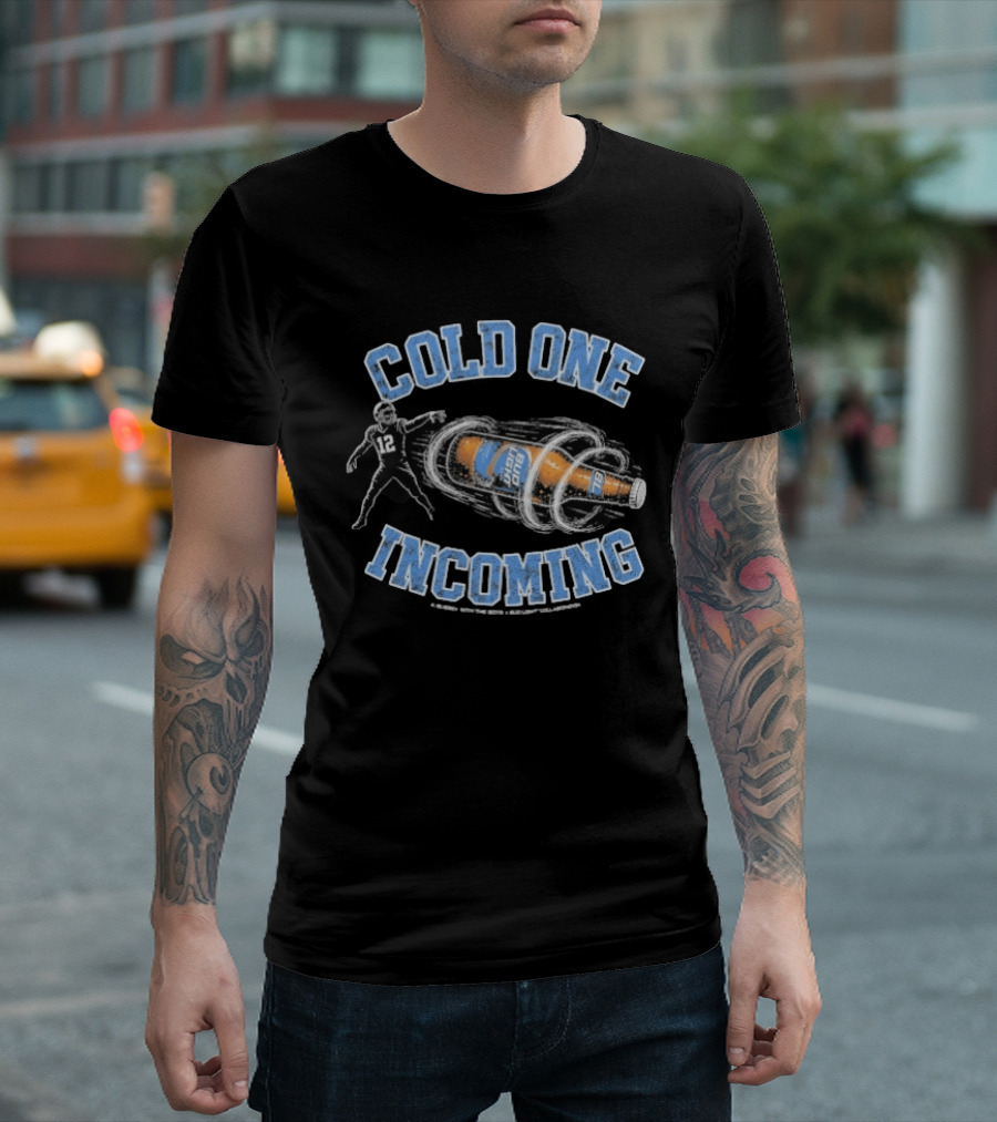 Bussin' With The Boys Bud Light Cold One Incoming Football Player Holding Beer T-Shirt