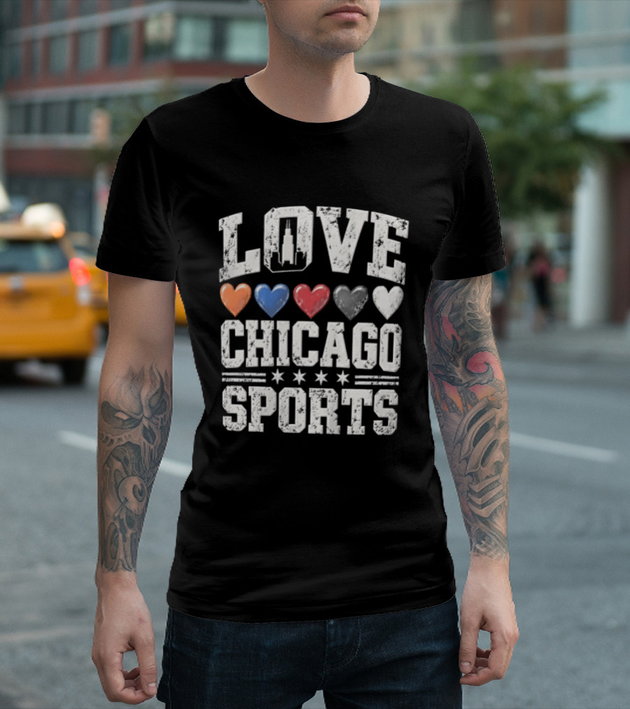 Love Chicago Sports Hearts Tower Stars T-Shirt