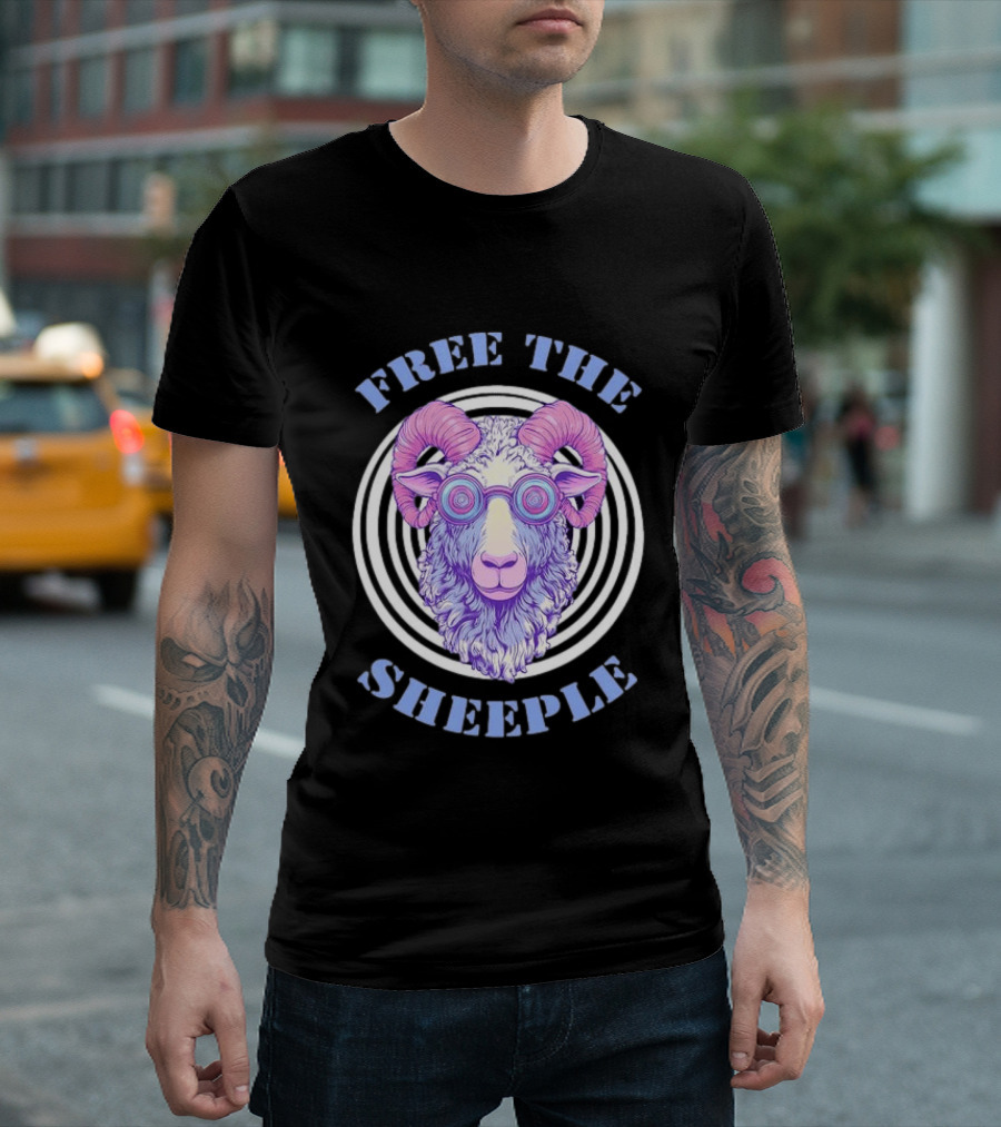 Free The Sheeple Trippy Ram With Glasses Psychedelic Hellwood T-Shirt