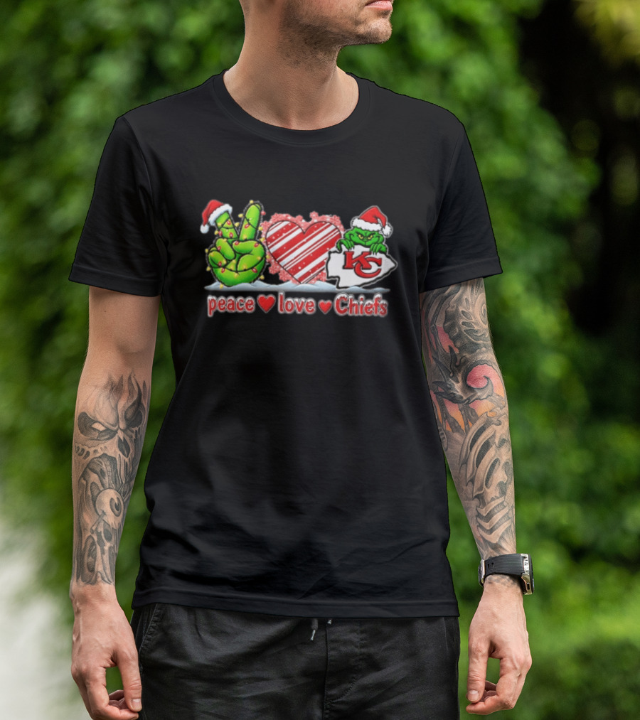 Peace Love Chiefs Christmas Grinch Kansas City Chiefs Fan T-Shirt