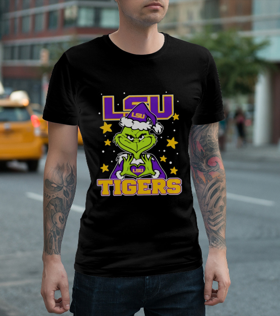 LSU Tigers Grinch Christmas Heart Hands T-Shirt