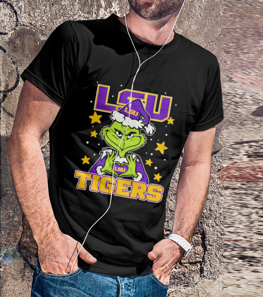 LSU Tigers Grinch Christmas Heart Hands T-Shirt