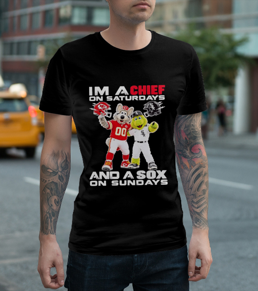 I'm A Chief On Saturdays And A Sox On Sundays Kansas City Chicago Mascots T-Shirt
