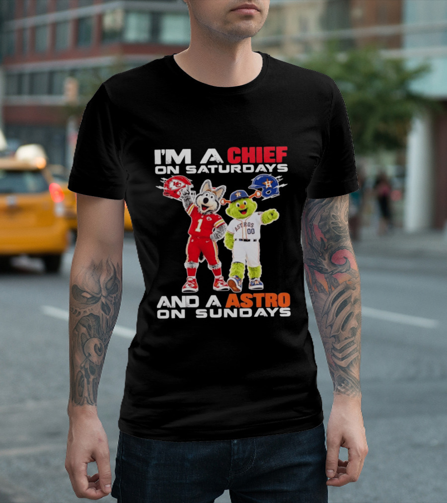 I'm A Chief On Saturdays And An Astro On Sundays NFL MLB Mascots T-Shirt