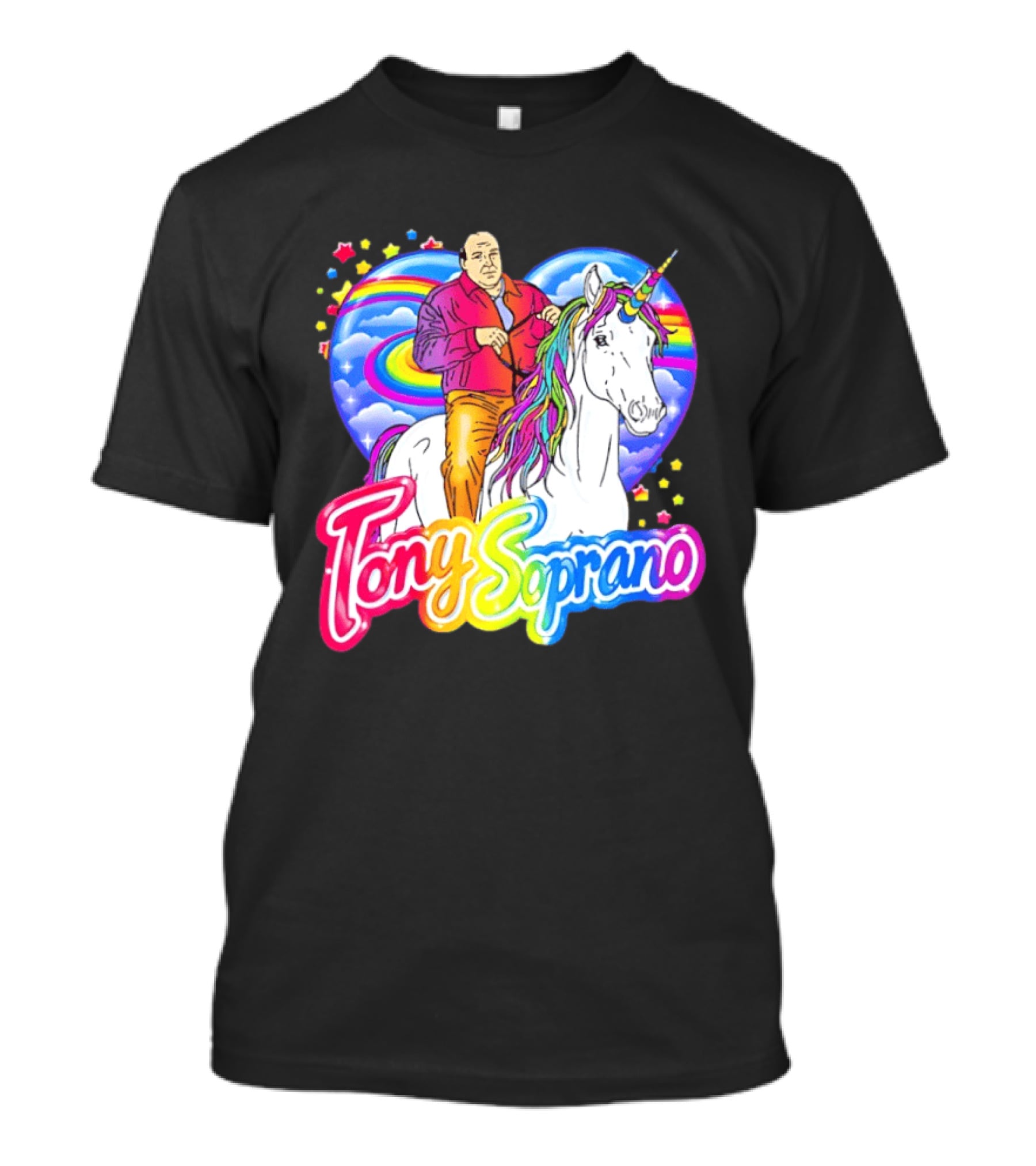 Tony Soprano Riding Rainbow Unicorn With Heart And Stars T-Shirt