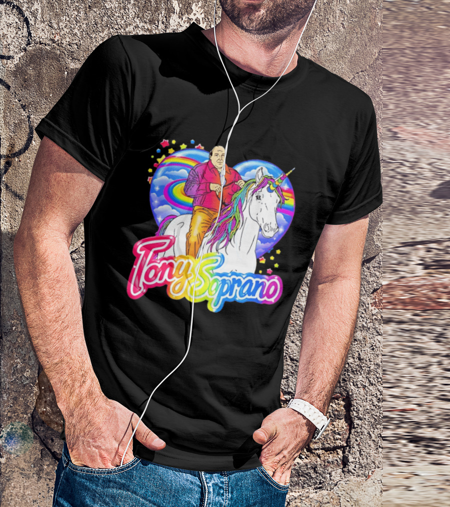Tony Soprano Riding Rainbow Unicorn With Heart And Stars T-Shirt