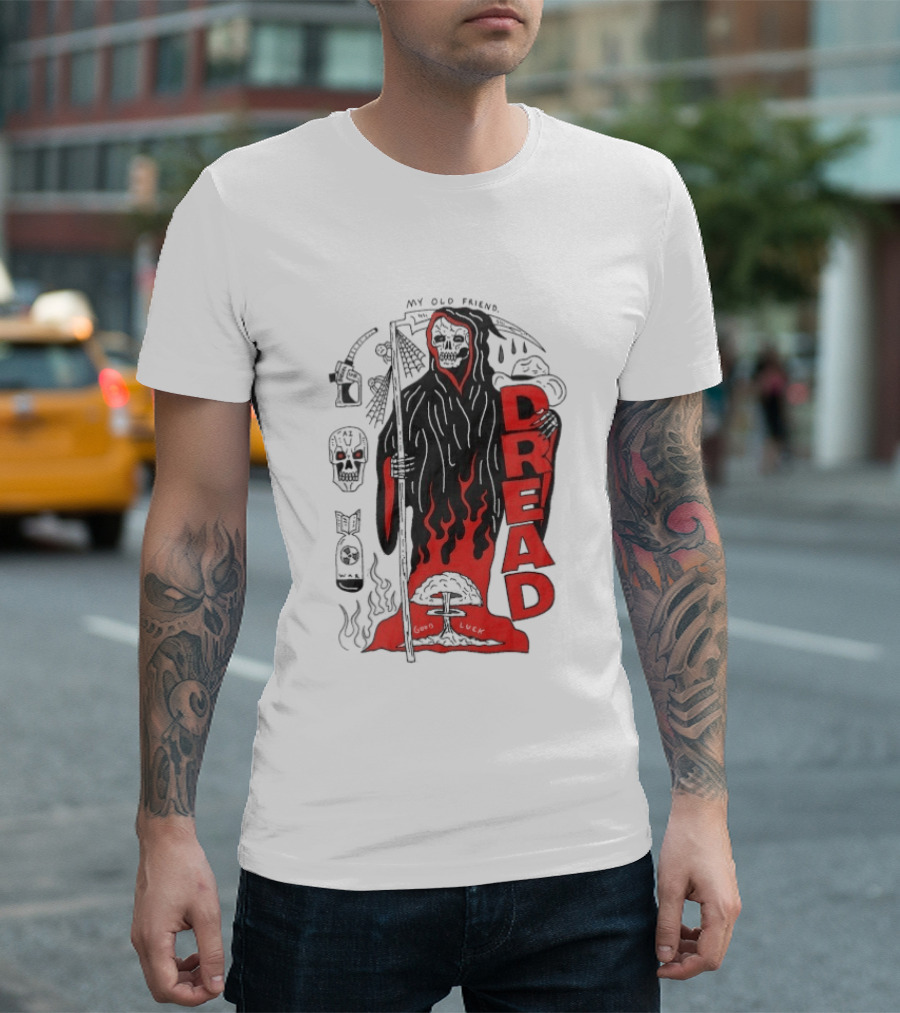 Dread My Old Friend Grim Reaper With Flames And Skull T-Shirt