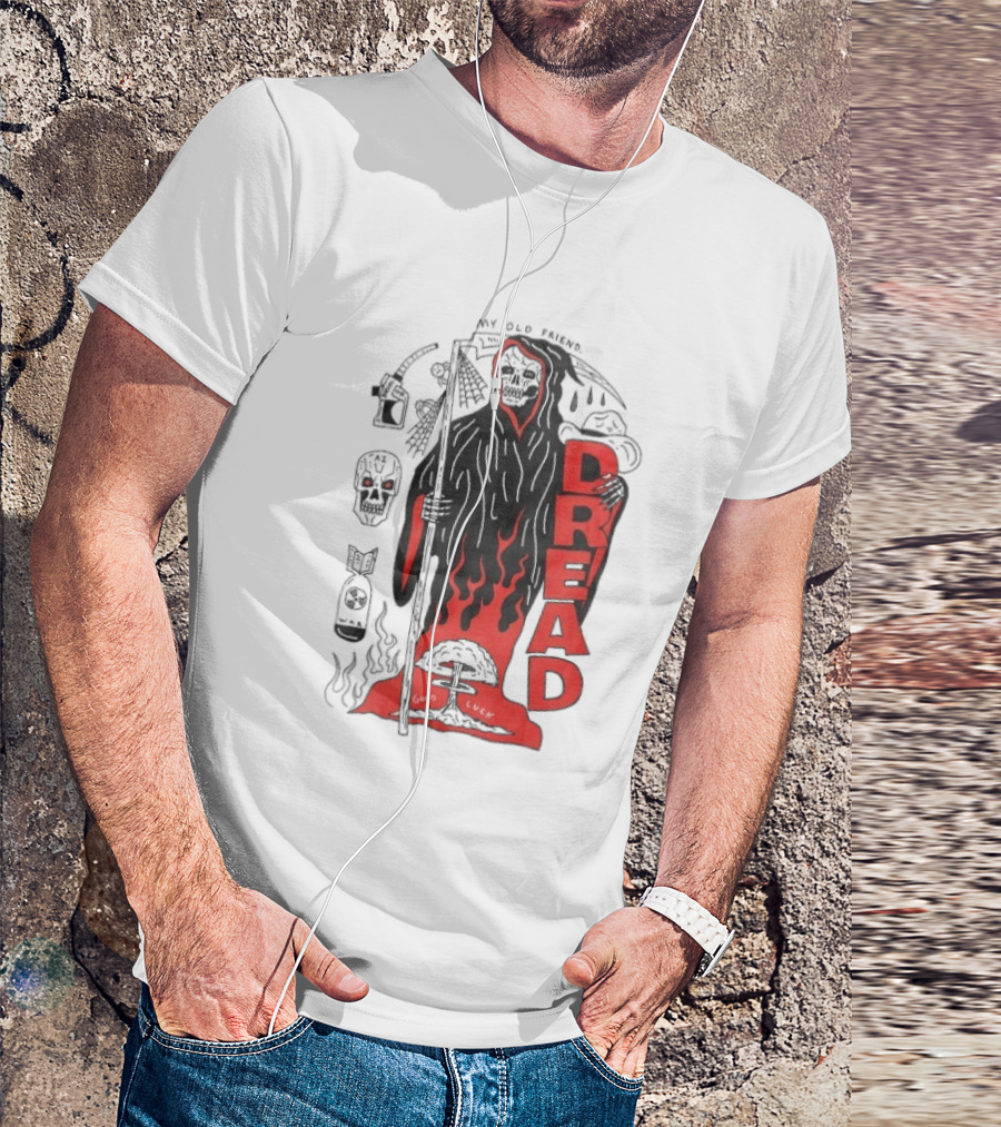 Dread My Old Friend Grim Reaper With Flames And Skull T-Shirt