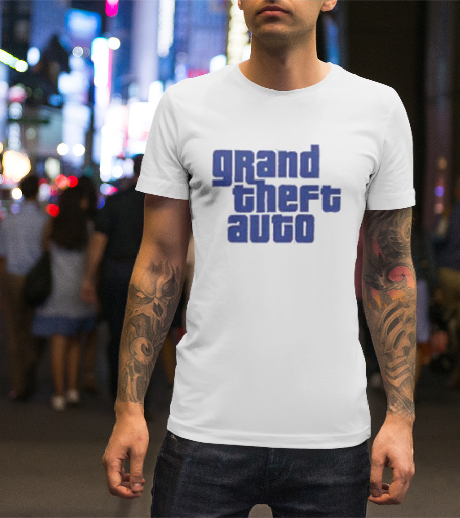 Grand Theft Auto Vintage Text Graphic Blue Aesthetic T-Shirt