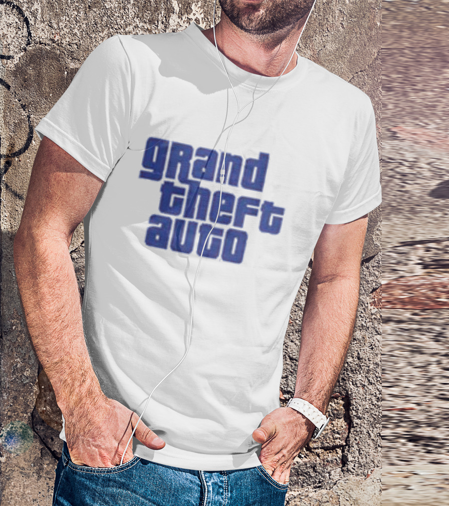 Grand Theft Auto Vintage Text Graphic Blue Aesthetic T-Shirt