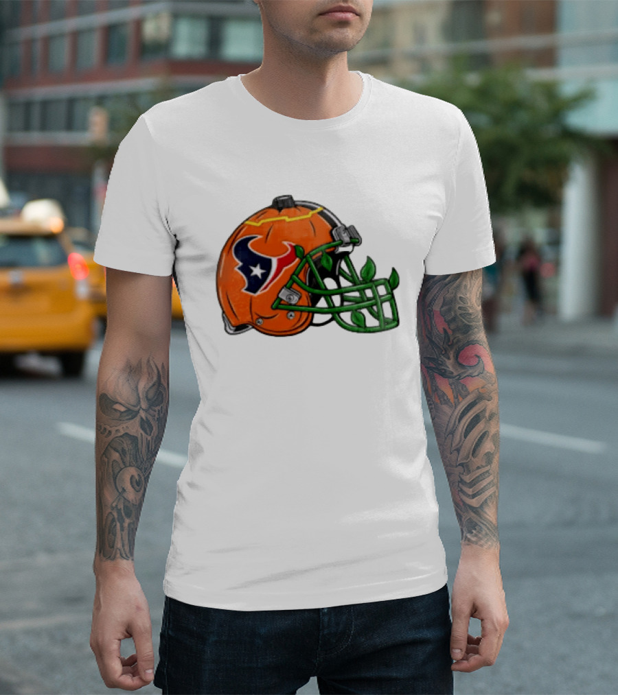 Houston Texans Pumpkin Helmet Halloween Football Fan T-Shirt
