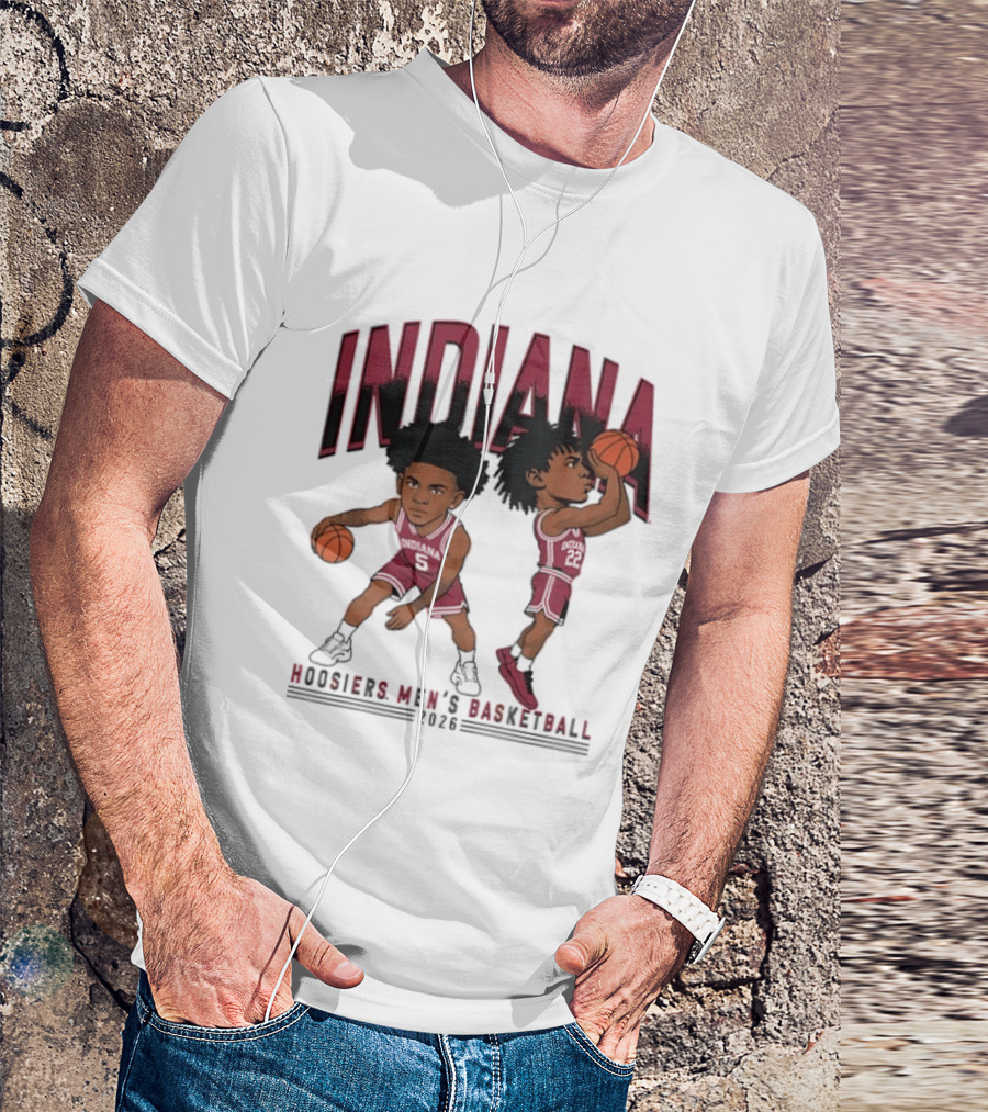 Indiana Hoosiers Men's Basketball 2026 Vintage Cartoon Players Dribbling And Shooting T-Shirt