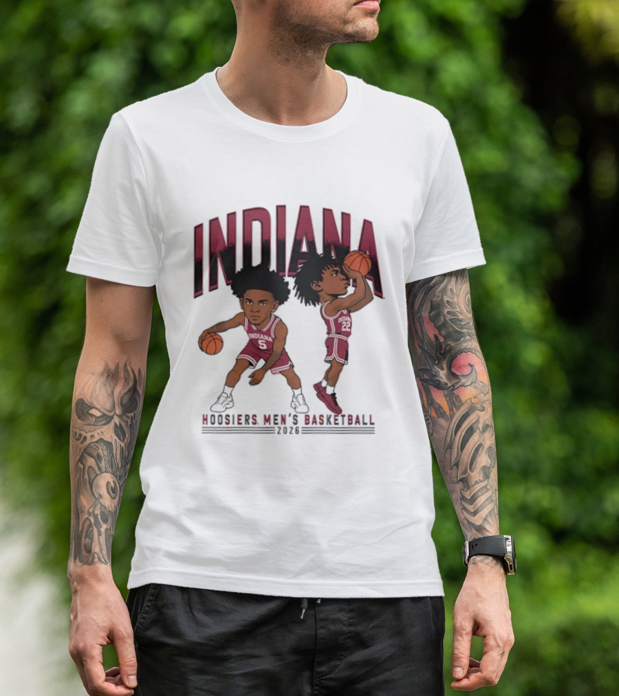 Indiana Hoosiers Men's Basketball 2026 Vintage Cartoon Players Dribbling And Shooting T-Shirt
