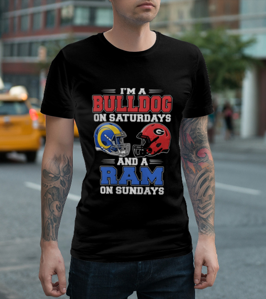 I'm A Bulldog On Saturdays And A Ram On Sundays Football Helmets T-Shirt