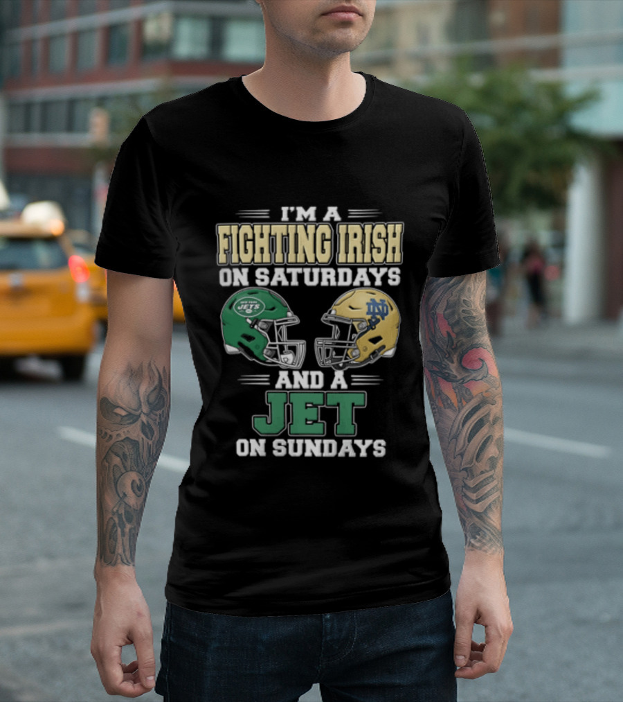 Fighting Irish Saturdays Jets Sundays Notre Dame Football NFL Fans T-Shirt