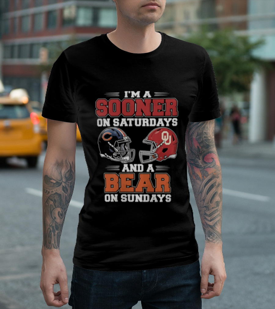 I'm A Sooner On Saturdays And A Bear On Sundays Football Helmets T-Shirt