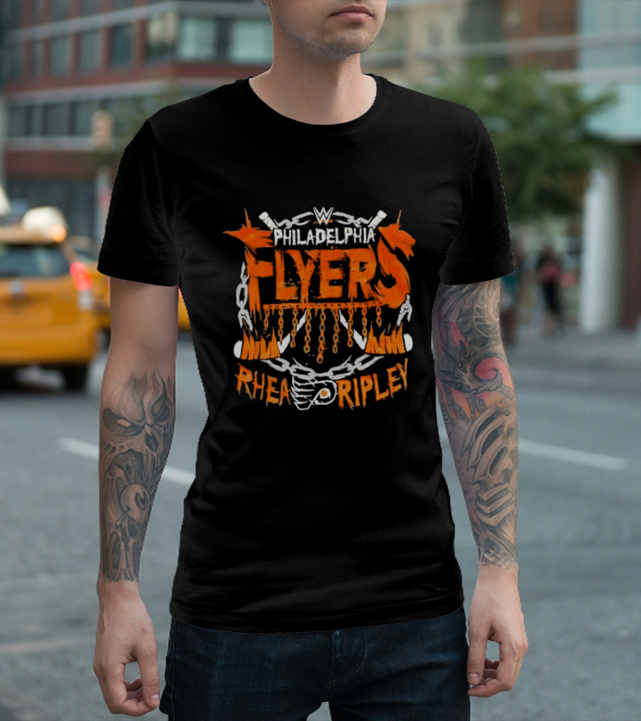 WWE Philadelphia Flyers Rhea Ripley Hockey Chains Flame T-Shirt