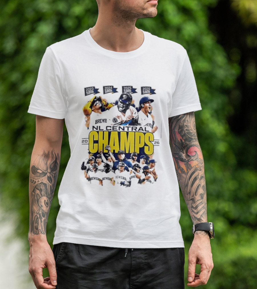 Milwaukee Brewers 2026 NL Central Champs Banner With Team Players T-Shirt