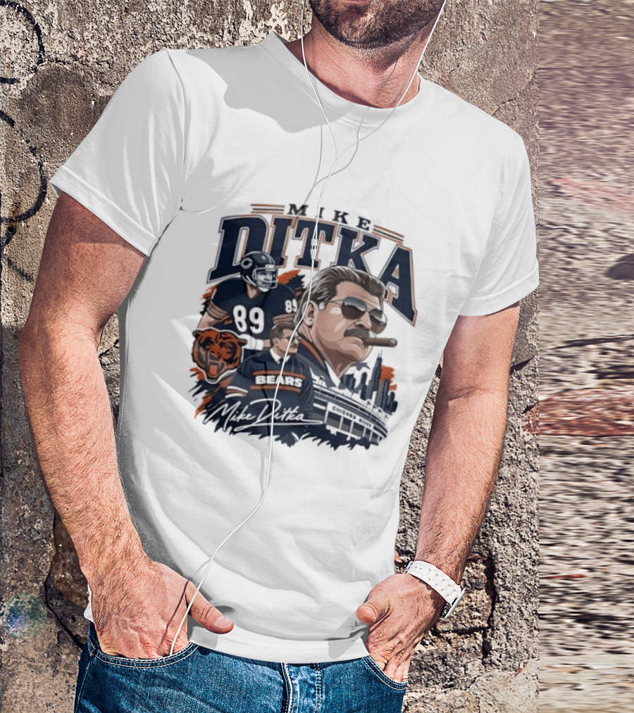 Mike Ditka Chicago Bears Coach Tribute With Skyline And Bear T-Shirt