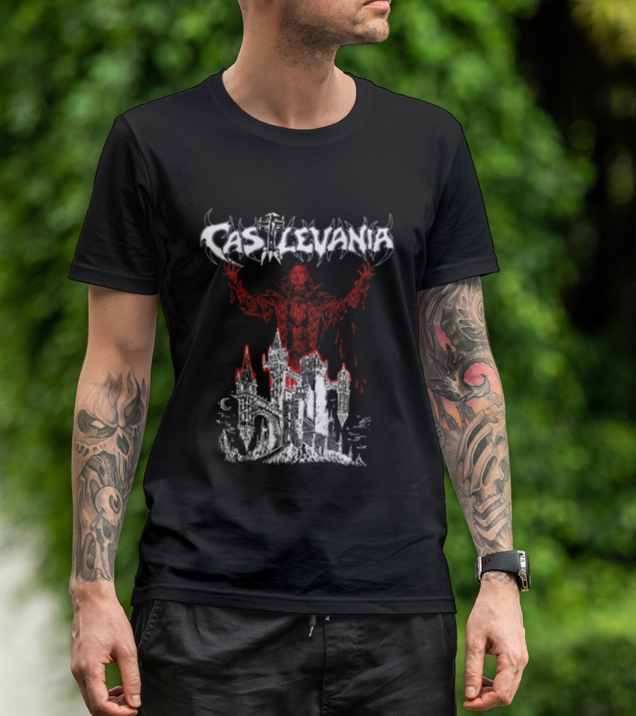 Castlevania Dracula Vampire Silhouette With Gothic Castle T-Shirt