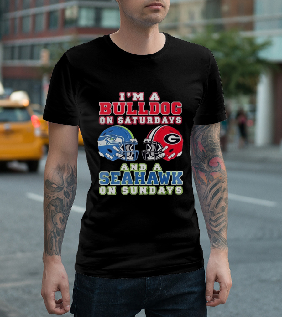 I'm A Bulldog On Saturdays And A Seahawk On Sundays Football Helmets T-Shirt