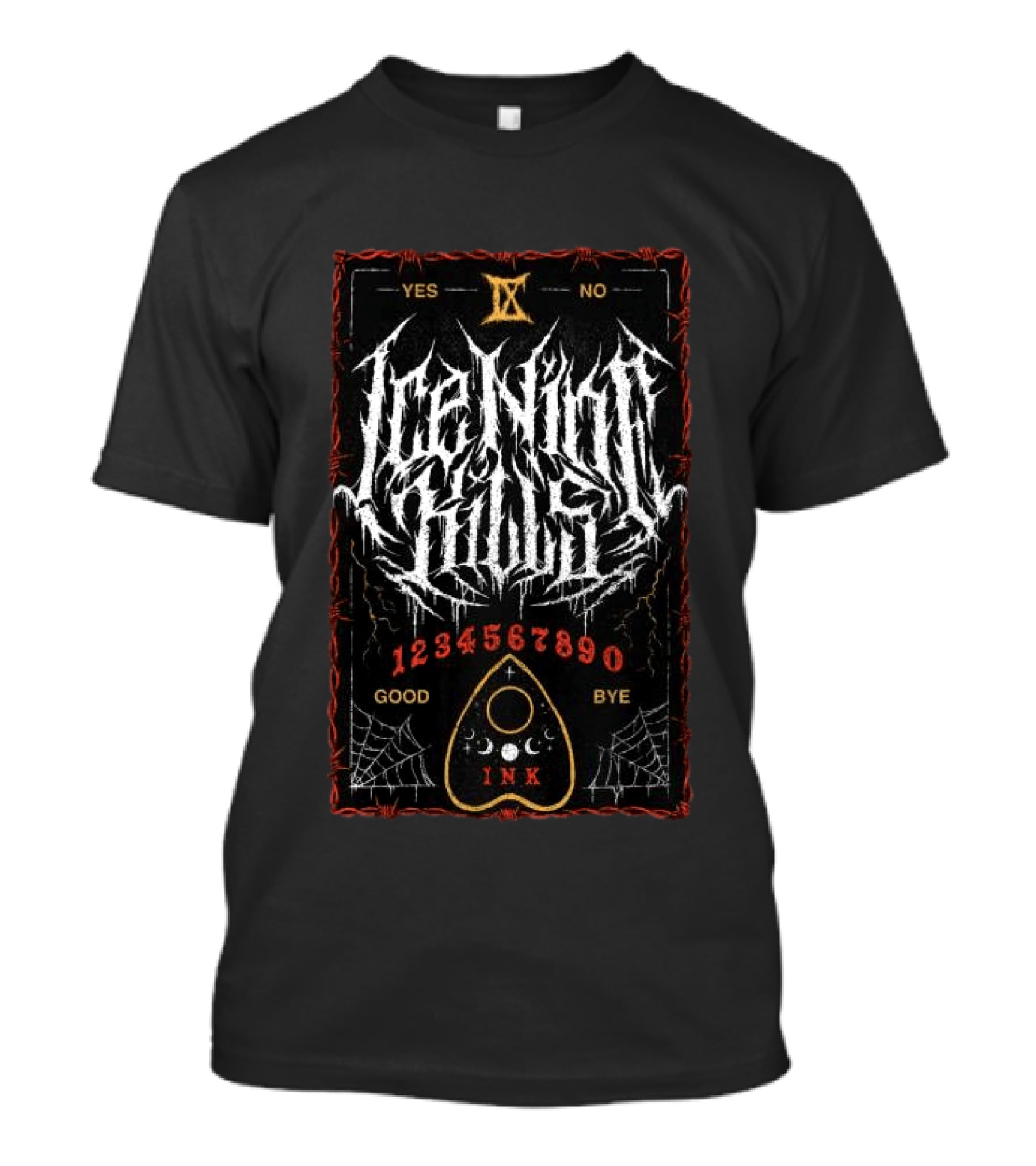 Ice Nine Kills Game Night Ouija Board Design With IX And Spiderwebs T-Shirt