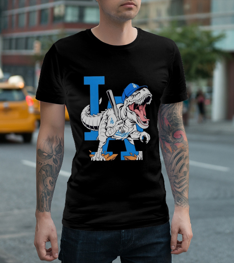 Los Angeles Dodgers Rex Baseball Cap Bat LA Letter T-Shirt