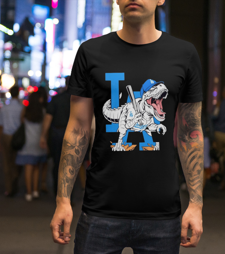 Los Angeles Dodgers Rex Baseball Cap Bat LA Letter T-Shirt