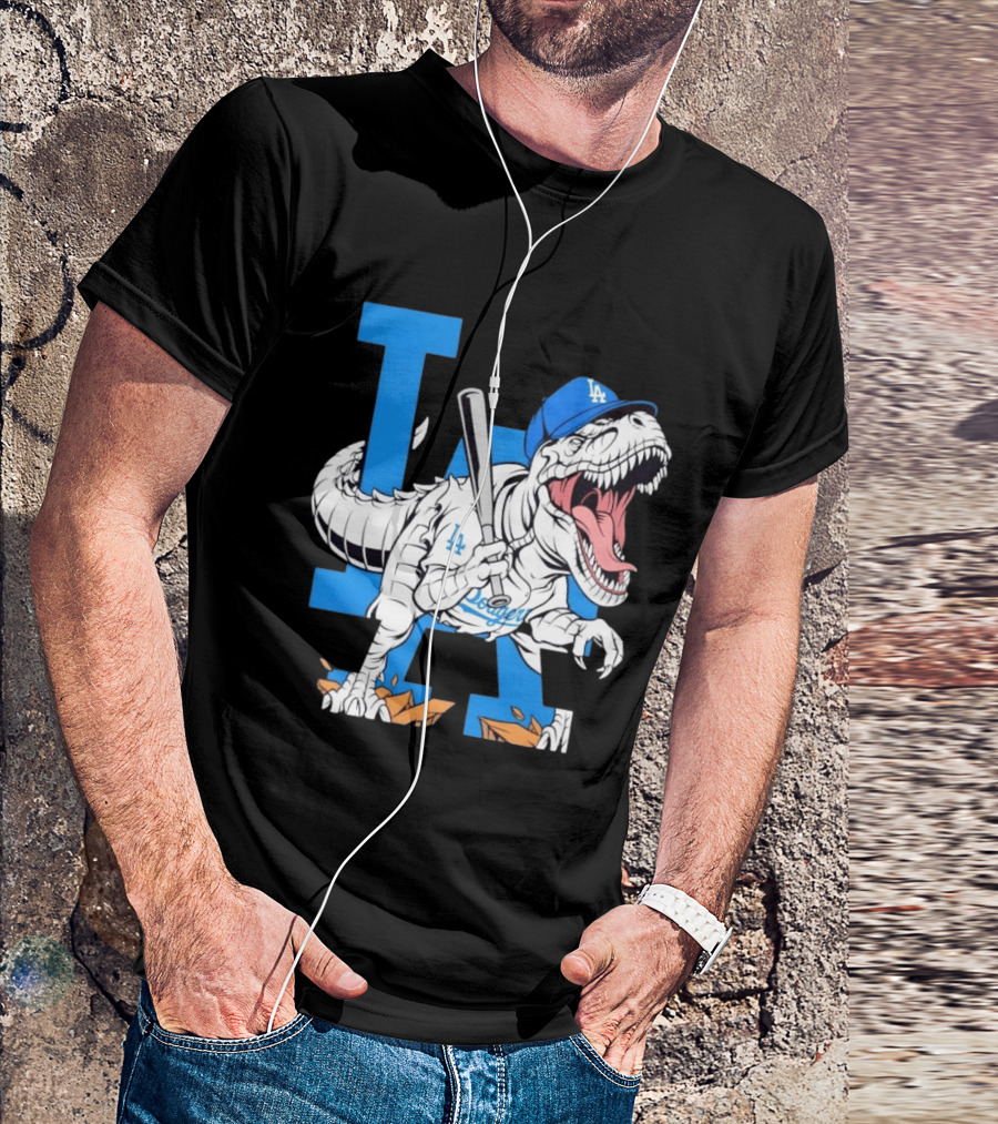 Los Angeles Dodgers Rex Baseball Cap Bat LA Letter T-Shirt