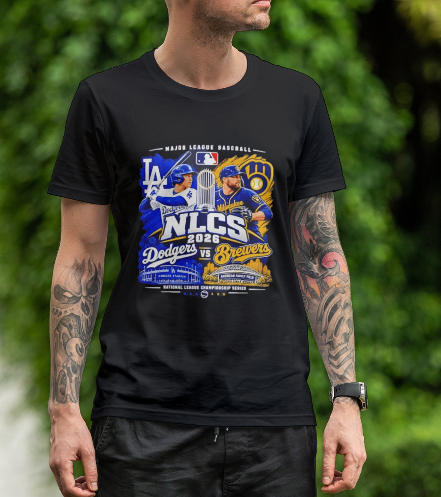 2026 NLCS Los Angeles Dodgers Vs Milwaukee Brewers Matchup At Dodger Stadium And American Family Field T-Shirt