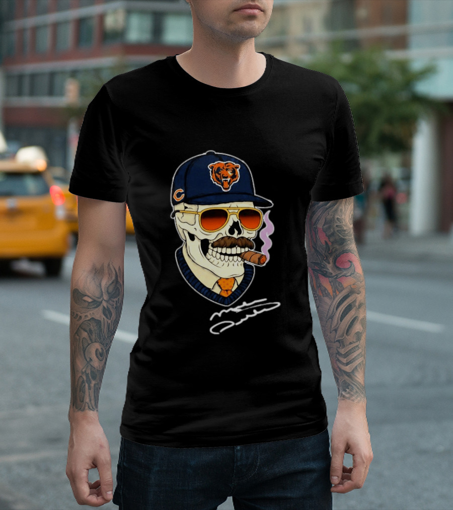 Mike Ditka Chicago Bears Legend Skull Cigar Signature T-Shirt