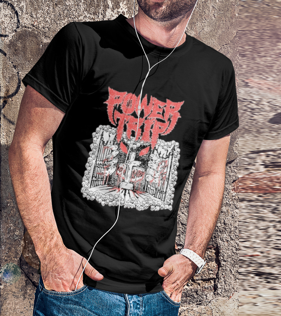 Power Trip Demon Gate Skeleton Cross Red Eyes T-Shirt