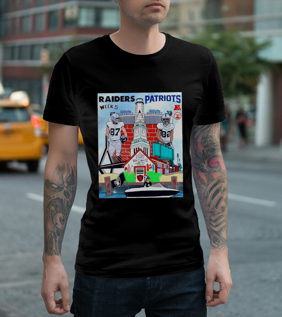 Raiders Patriots Week 5 Gillette Stadium Raidah's Lobstah Shack Football T-Shirt