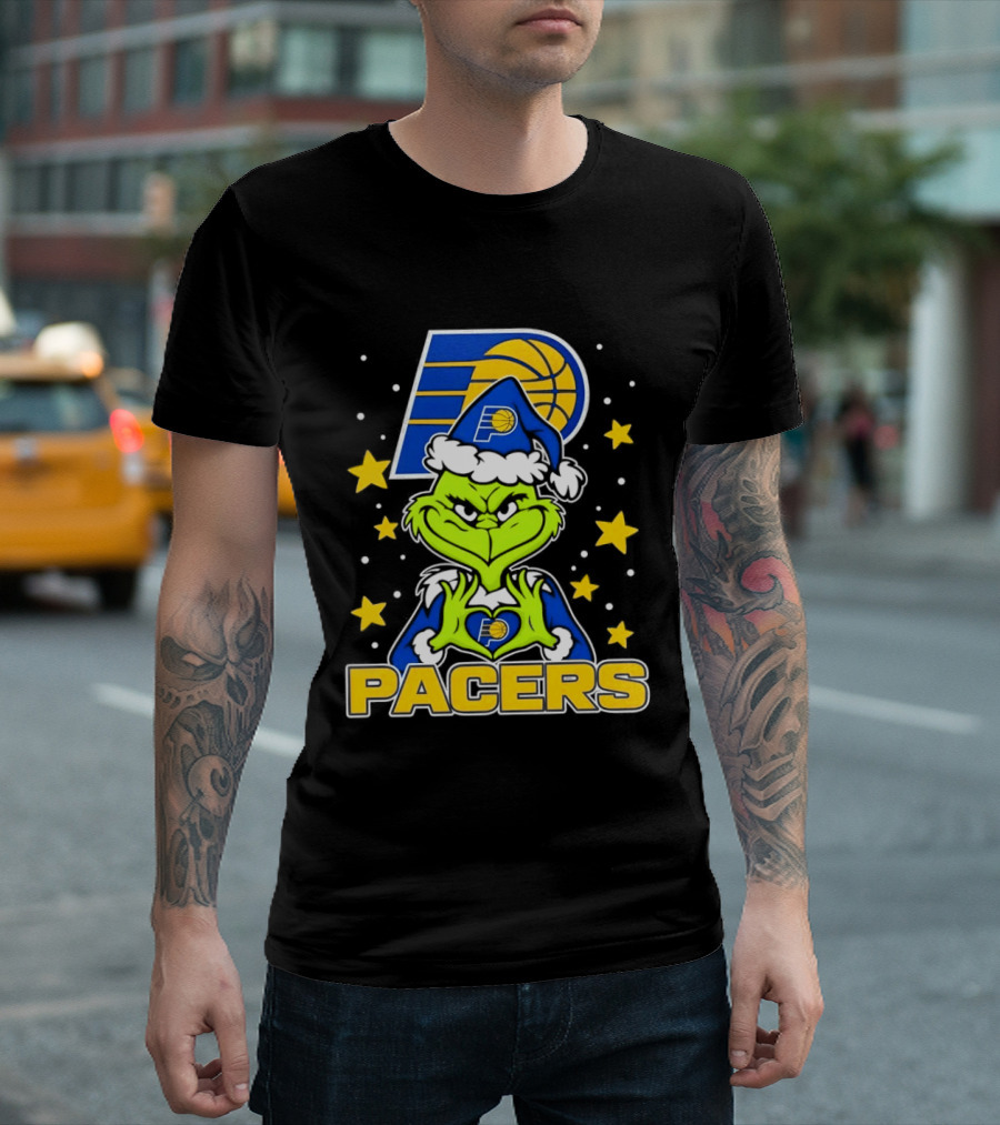 Pacers Christmas Heart Grinch With Indiana T-Shirt