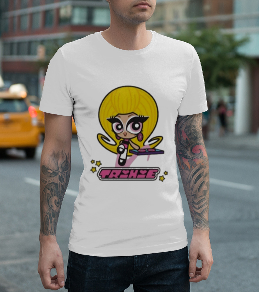 Trixie Mattel Powerpuff Girl Parody With Oversized Yellow Hair And Makeup T-Shirt