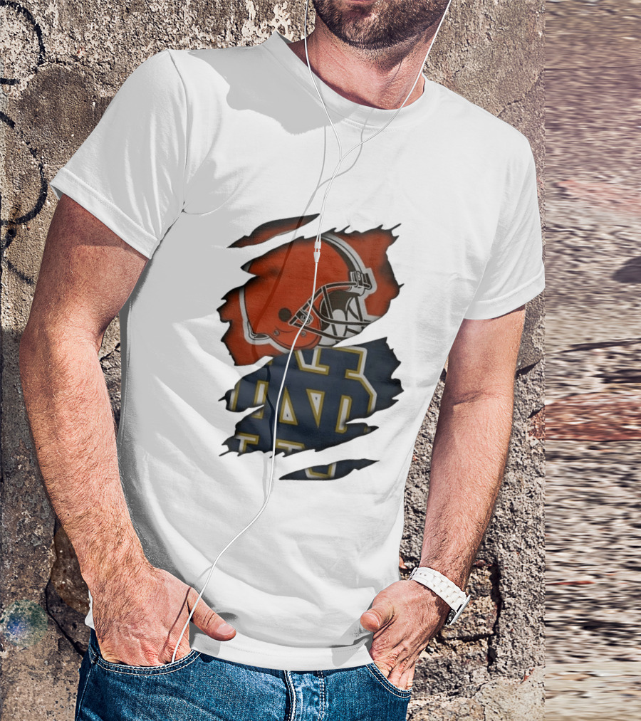 Cleveland Browns Notre Dame Fighting Irish Ripped Helmet ND T-Shirt