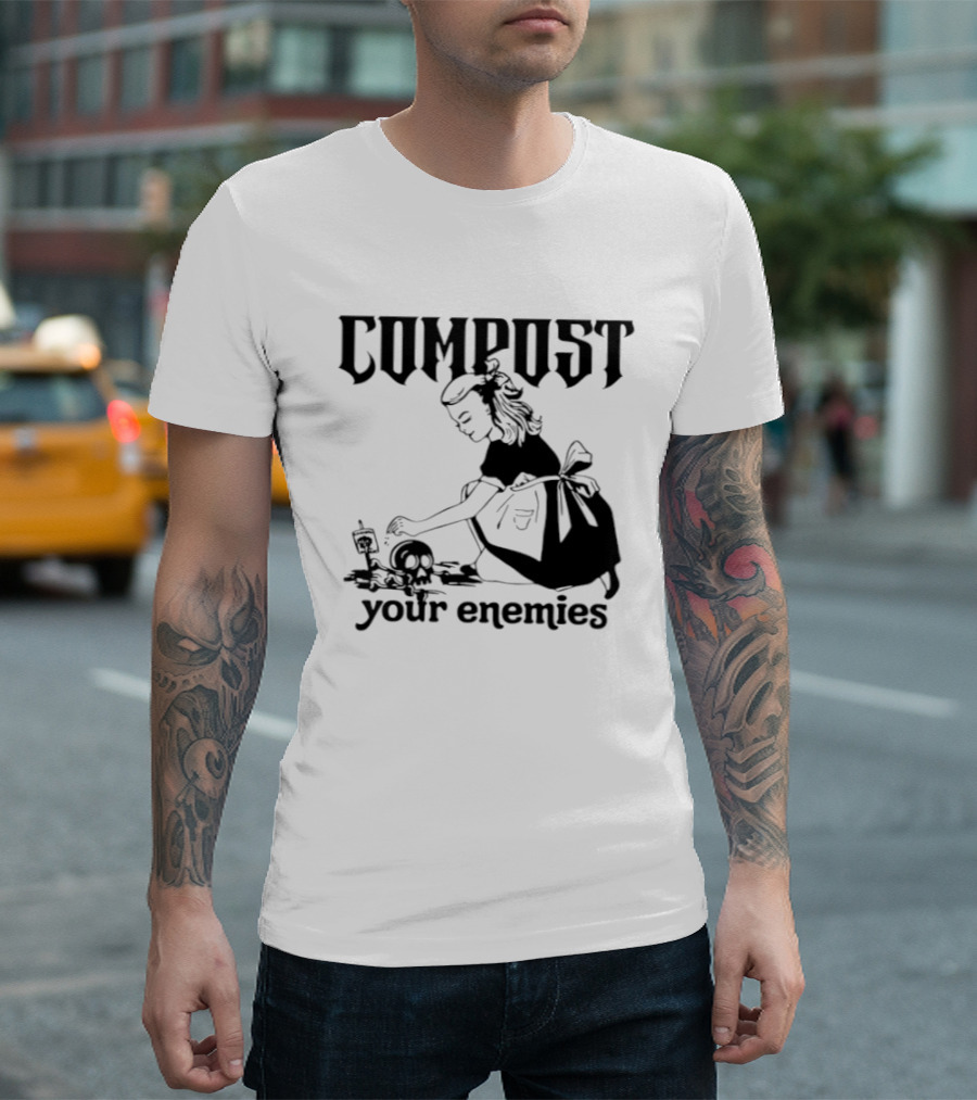 Compost Your Enemies Retro Gothic Style Gardening Skeleton T-Shirt