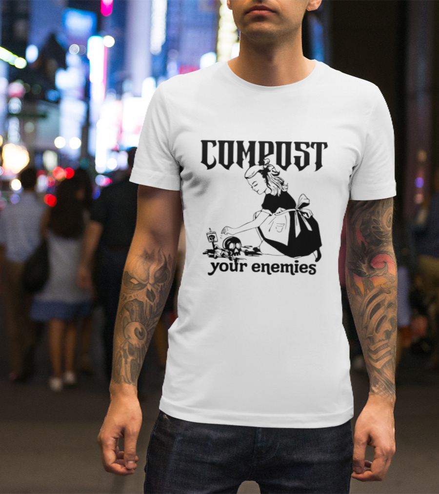 Compost Your Enemies Retro Gothic Style Gardening Skeleton T-Shirt