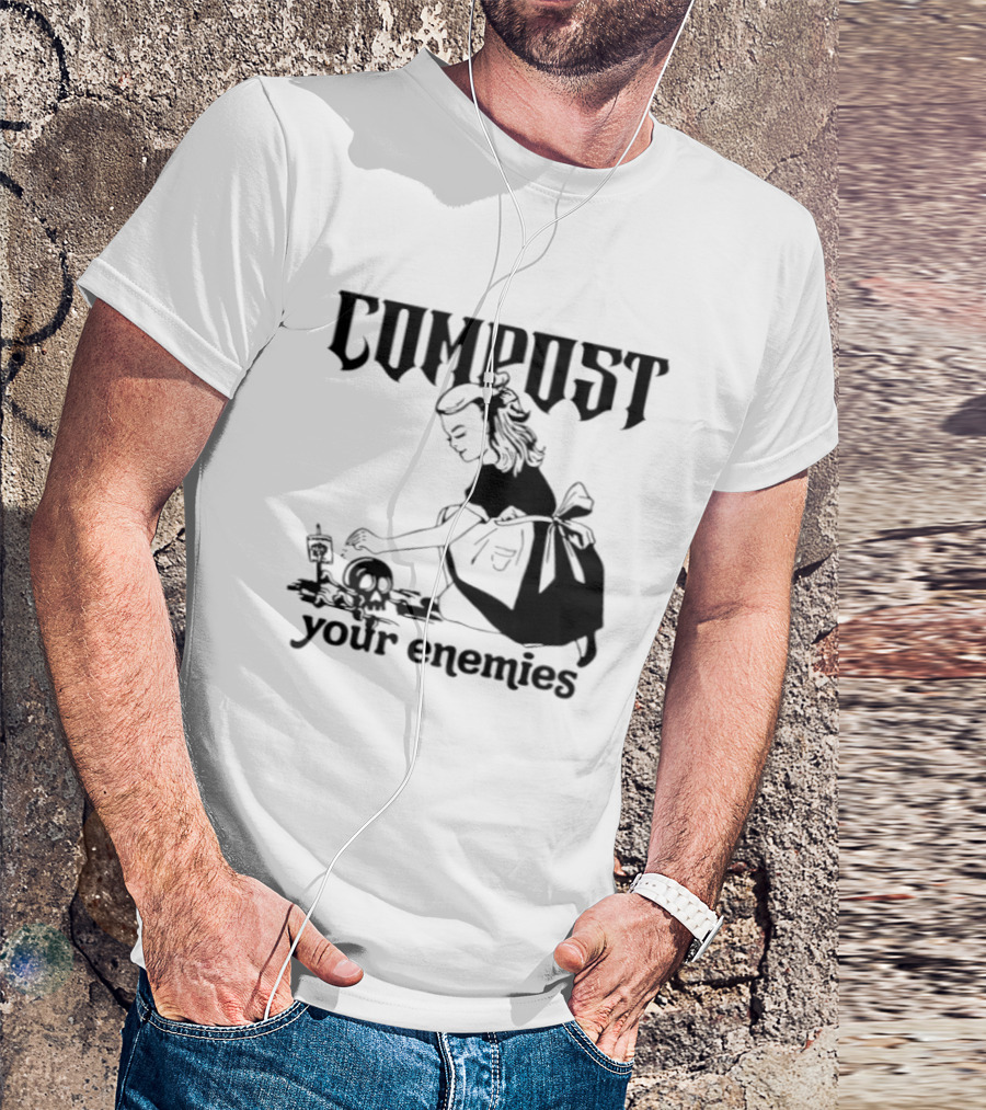 Compost Your Enemies Retro Gothic Style Gardening Skeleton T-Shirt