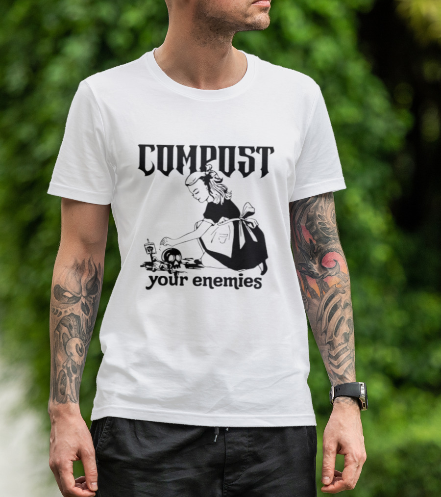 Compost Your Enemies Retro Gothic Style Gardening Skeleton T-Shirt