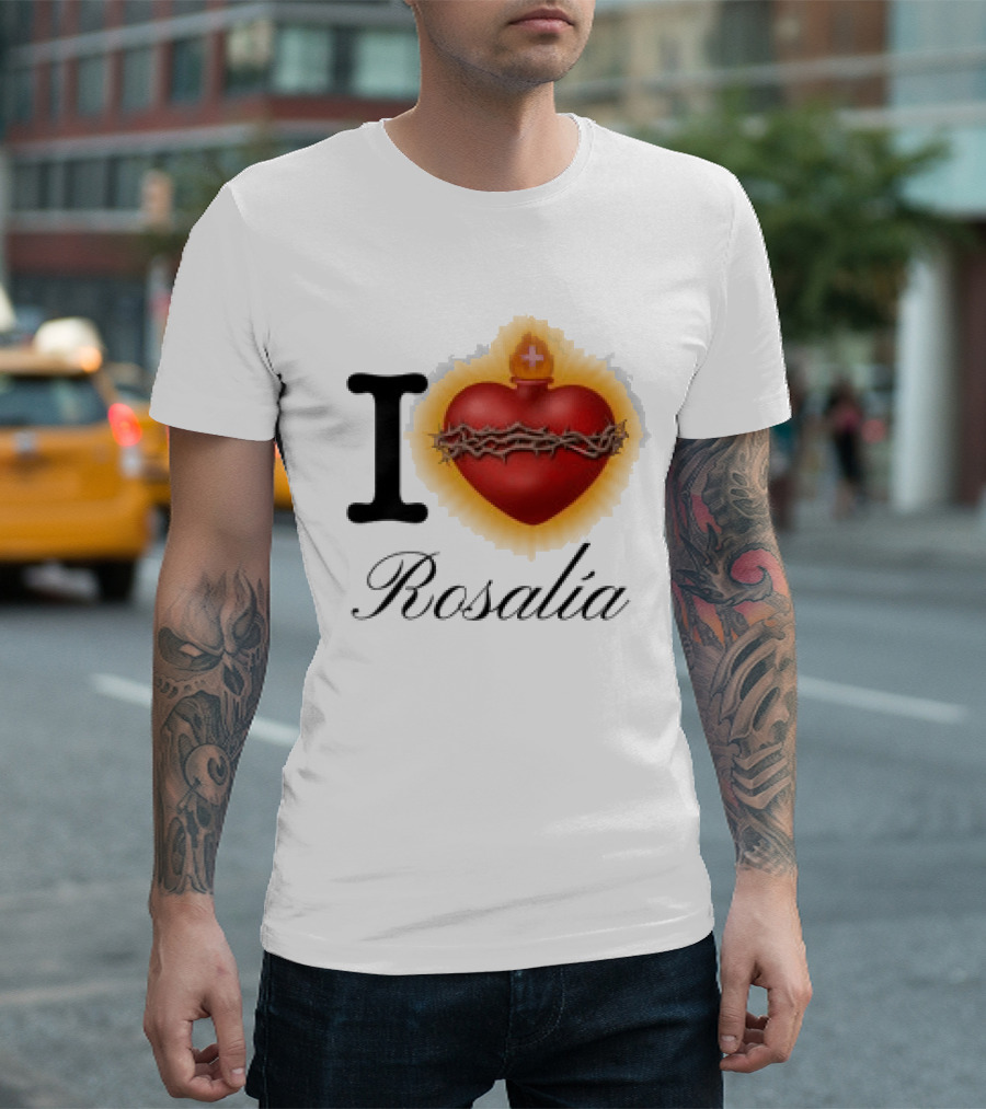 Rosalia Store Heart Symbol With Crown Of Thorns And Flame T-Shirt