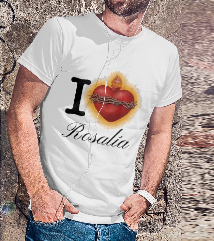 Rosalia Store Heart Symbol With Crown Of Thorns And Flame T-Shirt