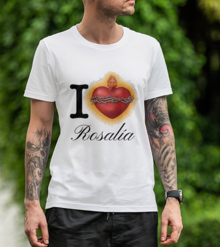 Rosalia Store Heart Symbol With Crown Of Thorns And Flame T-Shirt