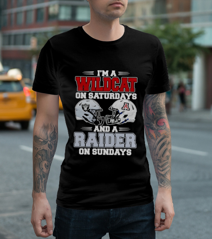 I'm A Wildcat On Saturdays Raider On Sundays With Football Helmets T-Shirt