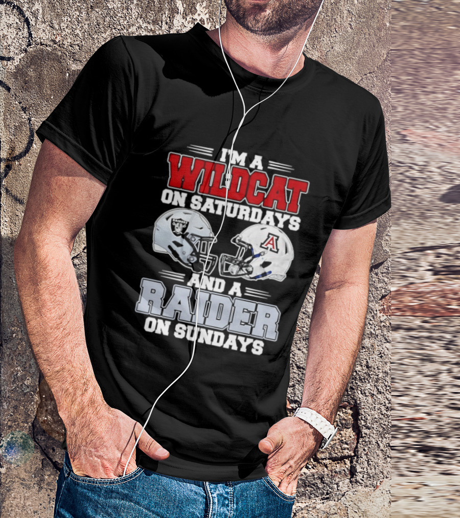 I'm A Wildcat On Saturdays Raider On Sundays With Football Helmets T-Shirt