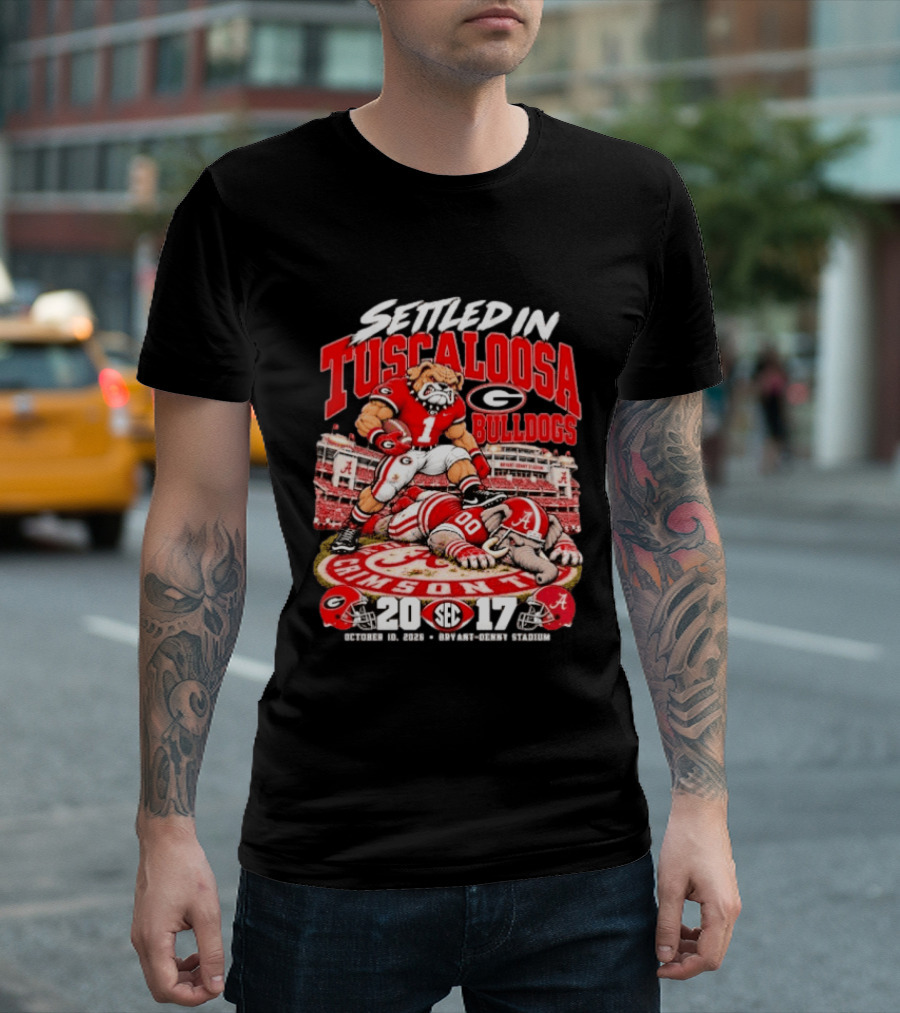 Settled In Tuscaloosa Georgia Bulldogs Vs Alabama Crimson Tide SEC October 10 2026 Bryant Denny Stadium 20 17 T-Shirt
