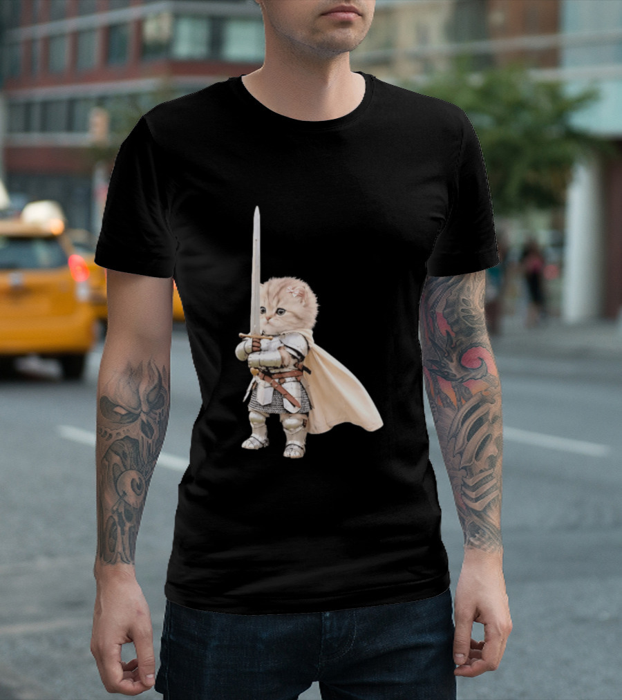 Medieval Cat Knight Meme Cute Kitten In Armor With Sword T-Shirt
