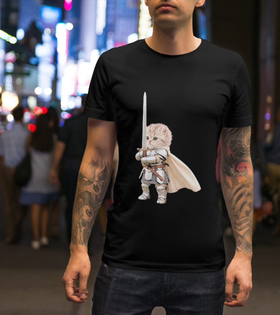 Medieval Cat Knight Meme Cute Kitten In Armor With Sword T-Shirt
