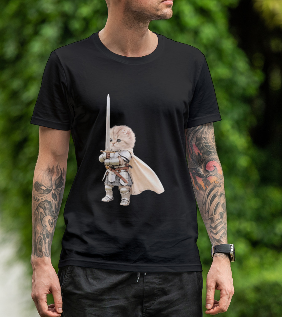 Medieval Cat Knight Meme Cute Kitten In Armor With Sword T-Shirt