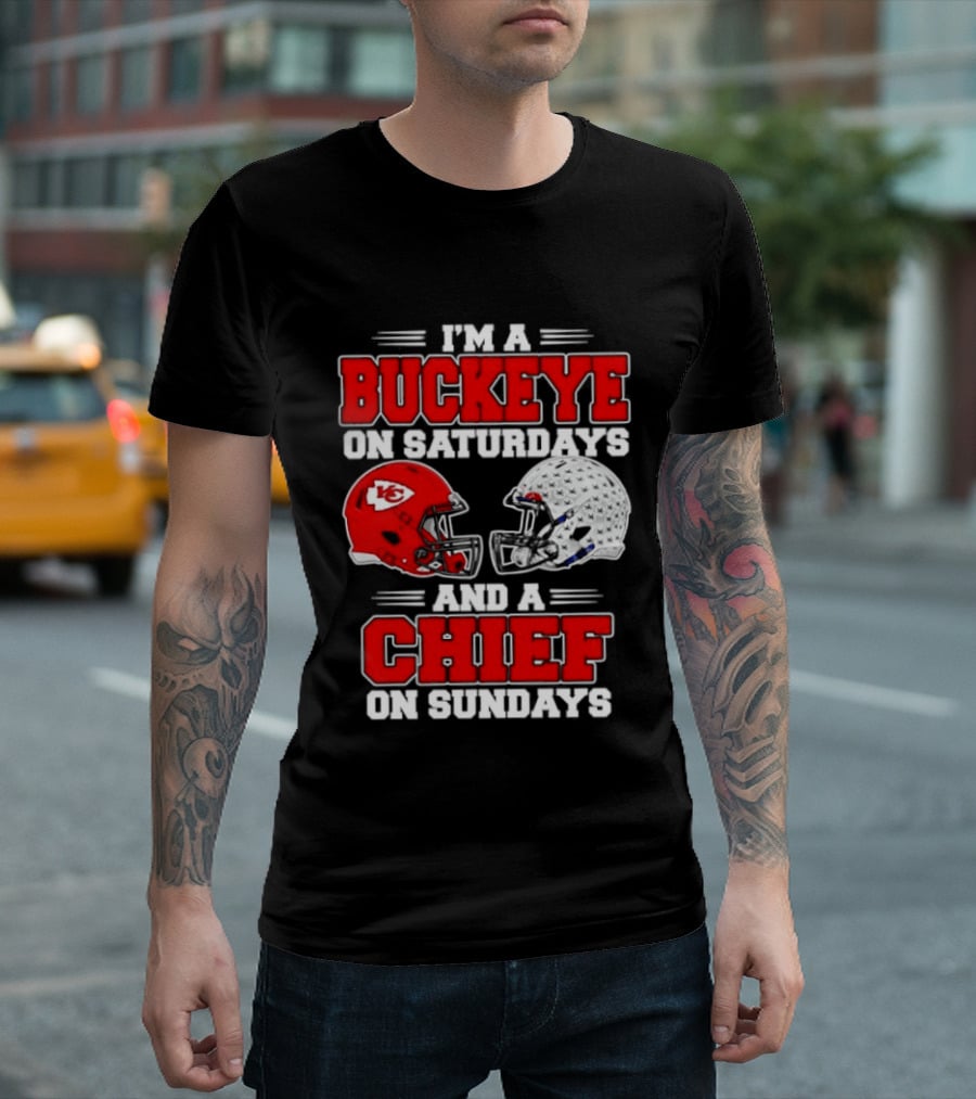 Ohio State Buckeye Saturdays Kansas City Chiefs Sundays Football Helmets T-Shirt